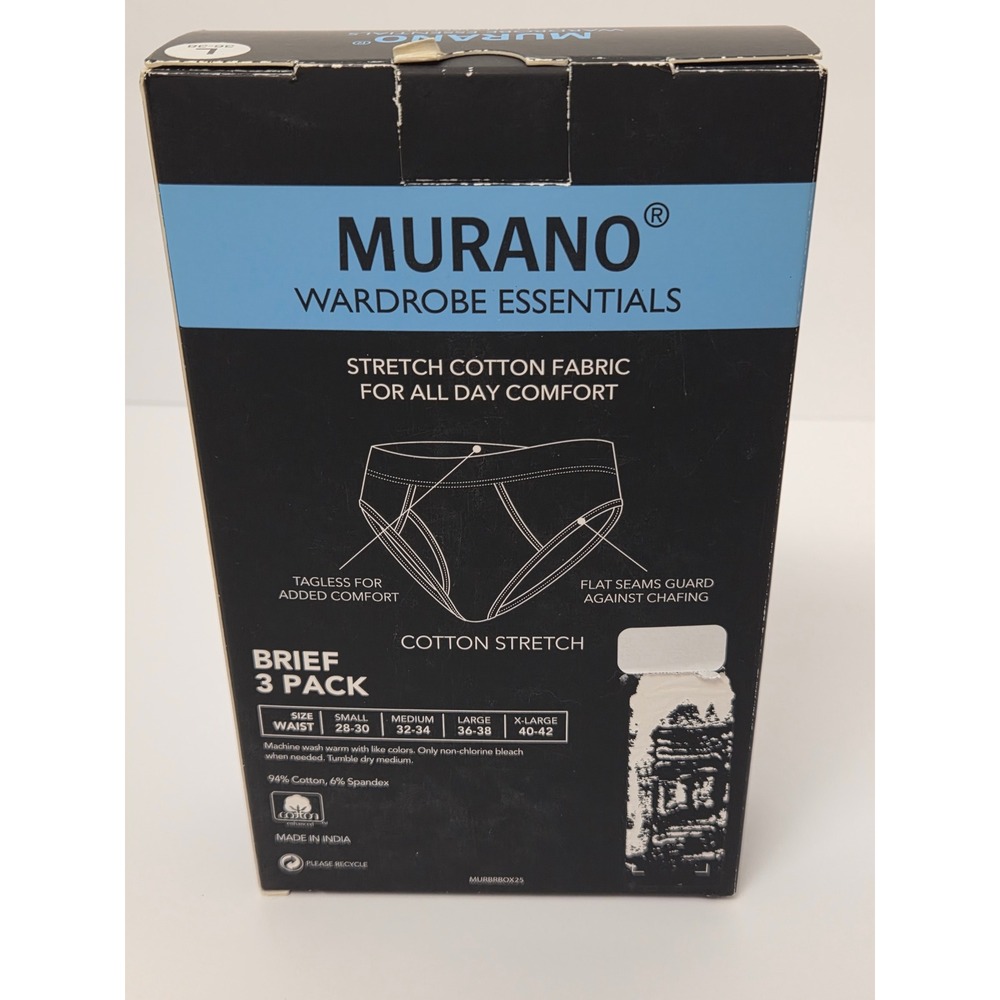Murano 3 pack Cotton Stretch Brief White Size Large 36-38 Tagless Underwear - Picture 3 of 7